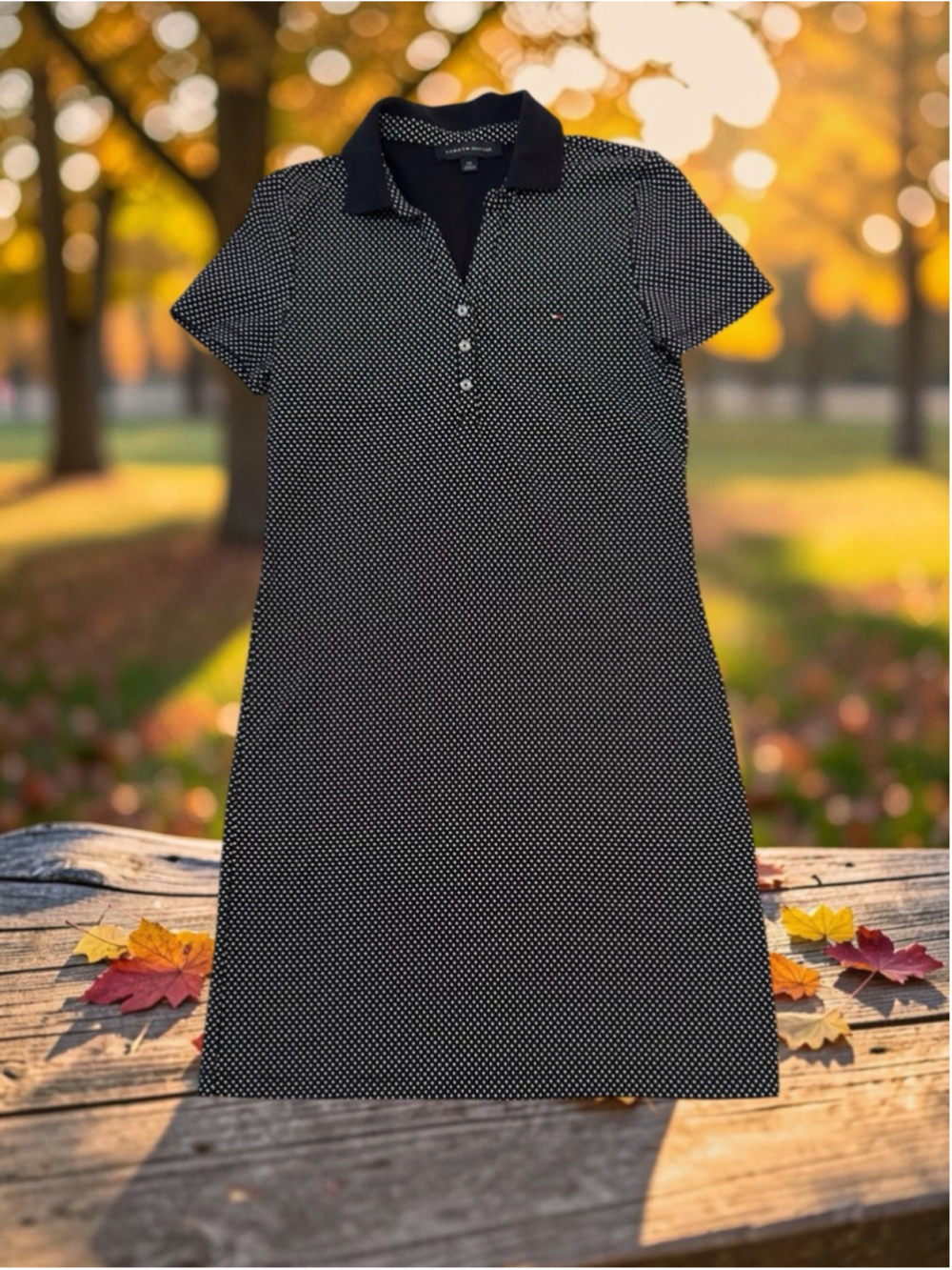 Tommy Hilfiger Black/White Polka Dot Polo Dress S/P Short Sleeve Stretch
